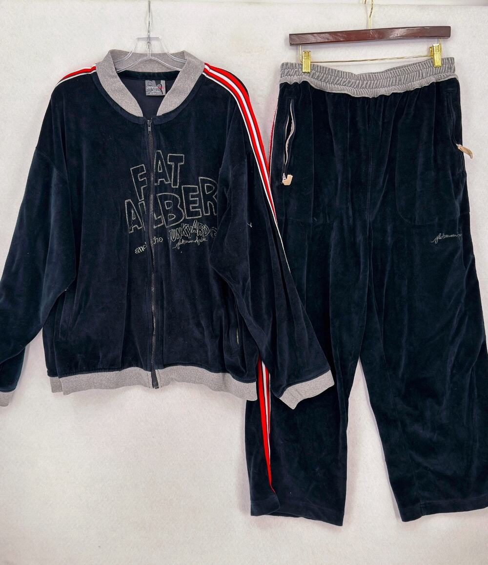 Vintage Platinum FUBU Fat Albert and the Junkyard Gang Black Velour Tracksuit L